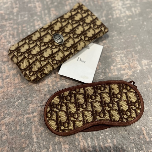 RARE nwt Christian Dior eye mask and Dior glasses case brown logo oblique print - Picture 1 of 4